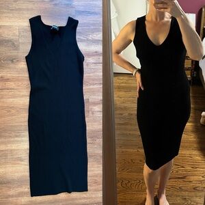 EXPRESS Black Ribbed V-Neck Sleeveless Midi Dress Classic LBD Women's Small